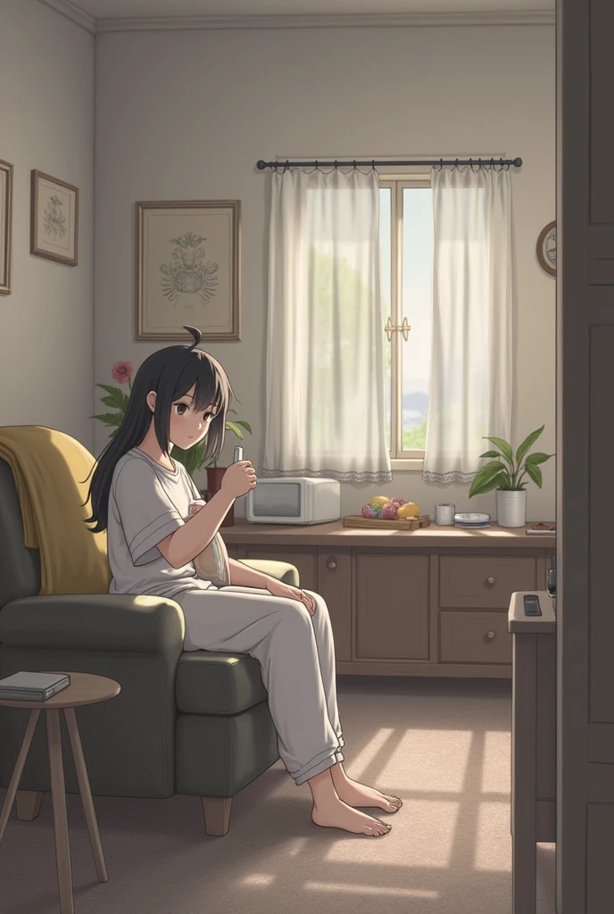 Artistic representation of a girl in pajamas, Enjoy your coffee in bed, Surrounded by an enchanting atmosphere, Beautifully expressed through illustrations.