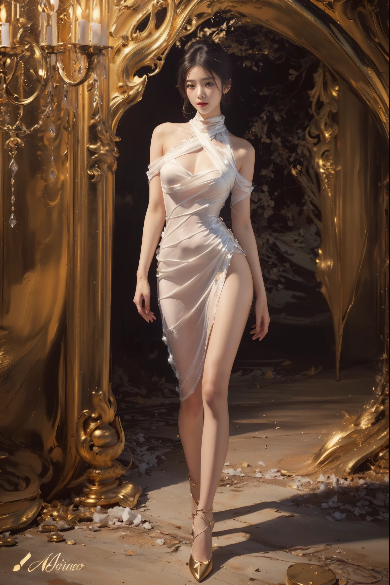 （The legs are very thin and straight），（Very long legs，Straight Legs），High heel，Long legs，stand up，Leg length from the front，Perfect body，Have perfect legs，（Exterior），（（whole body）），Clear face，Pretty face，8K，masterpiece，original photo，Best quality，detail:1.2，Reality，detail，Very detailed ED，CG，Unite，wallpaper，Depth of Field，illumination，lens flare，Ray Tracing，（Very beautiful face，Beautiful lips，beautiful eyes），complex，Detailed face，1 Girl，（very slim body:1.3），