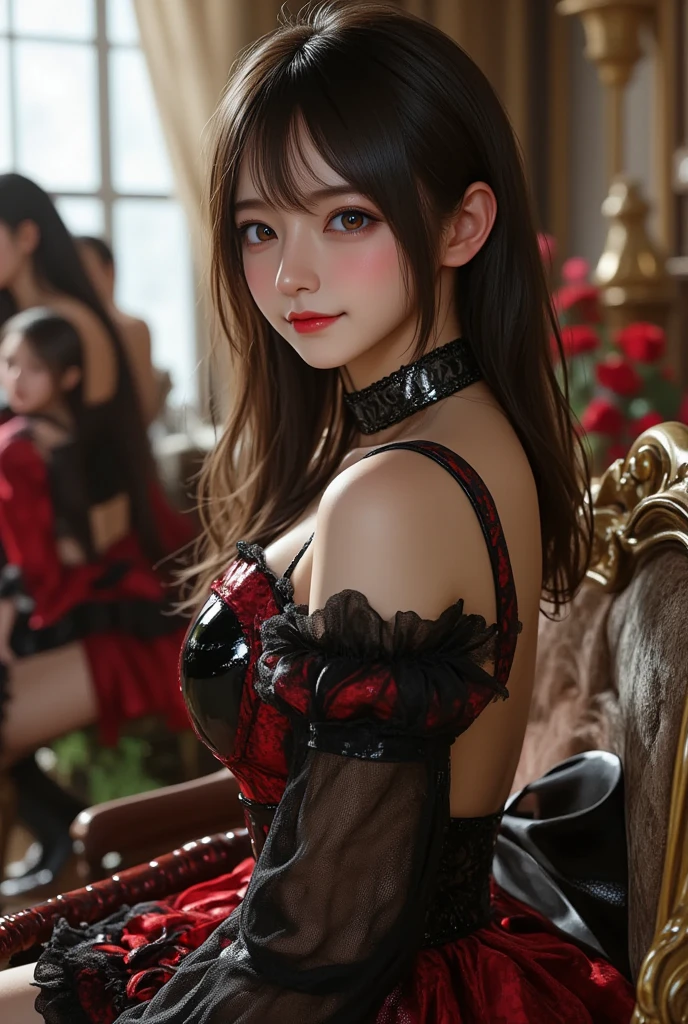 (a closeup:1.4)、(RAW shooting:1.2)、(Photorealsitic:1.4)、(masterpiece:1.3)、(top-quality:1.4)、one girls、(Slender and beautiful girl)、kawaii、(middlebreast:1.2)、(cleavage of the breast)、(erectile nipple:1.2)、(FULL BODYSHOT)、in 8K、(masutepiece:1.2)、(bow ribbon、flered skirt、knee high socks:1.3)、Look at viewers、blush、ribbon bondage、(beautifull hands)、(beautiful thigh)、(Twin-tailed:1.2)、(gothic lorita:1.3)、Cute、old castle、