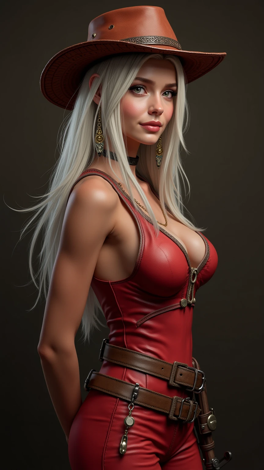 a happy cat girl, detailed facial features, braided white hair, erotic pose, super cute glossy shiny fluffy, red leather skirt and bustier, soft fur, fantasy, magical, in a misty foggy forest, 4k, 8k, highres, masterpiece, ultra-detailed, realistic, photorealistic, bokeh, cinematic lighting