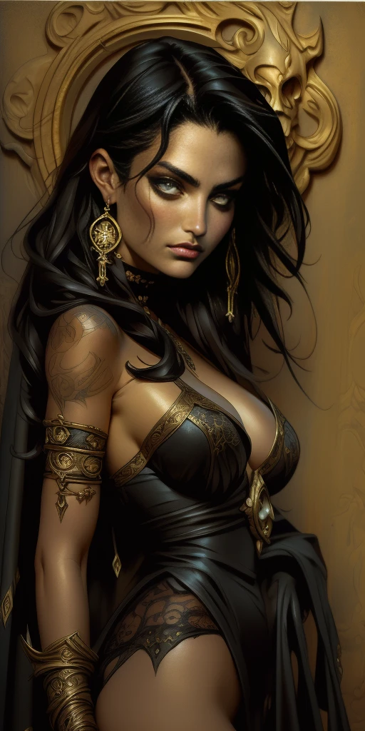 1woman, dark art, surrealism, dramatic, monica_belluci, stunning, medium breasts, highly detailed, 8k, ornate, intricate, cinematic, dehazed, atmospheric, (oil painting:0.75), (splash art:0.75),(teal:0.2),(gold:0.2), (by Jeremy Mann:0.5), (by John Constable:0.1),(by El Greco:0.5),(acrylic paint:0.75)