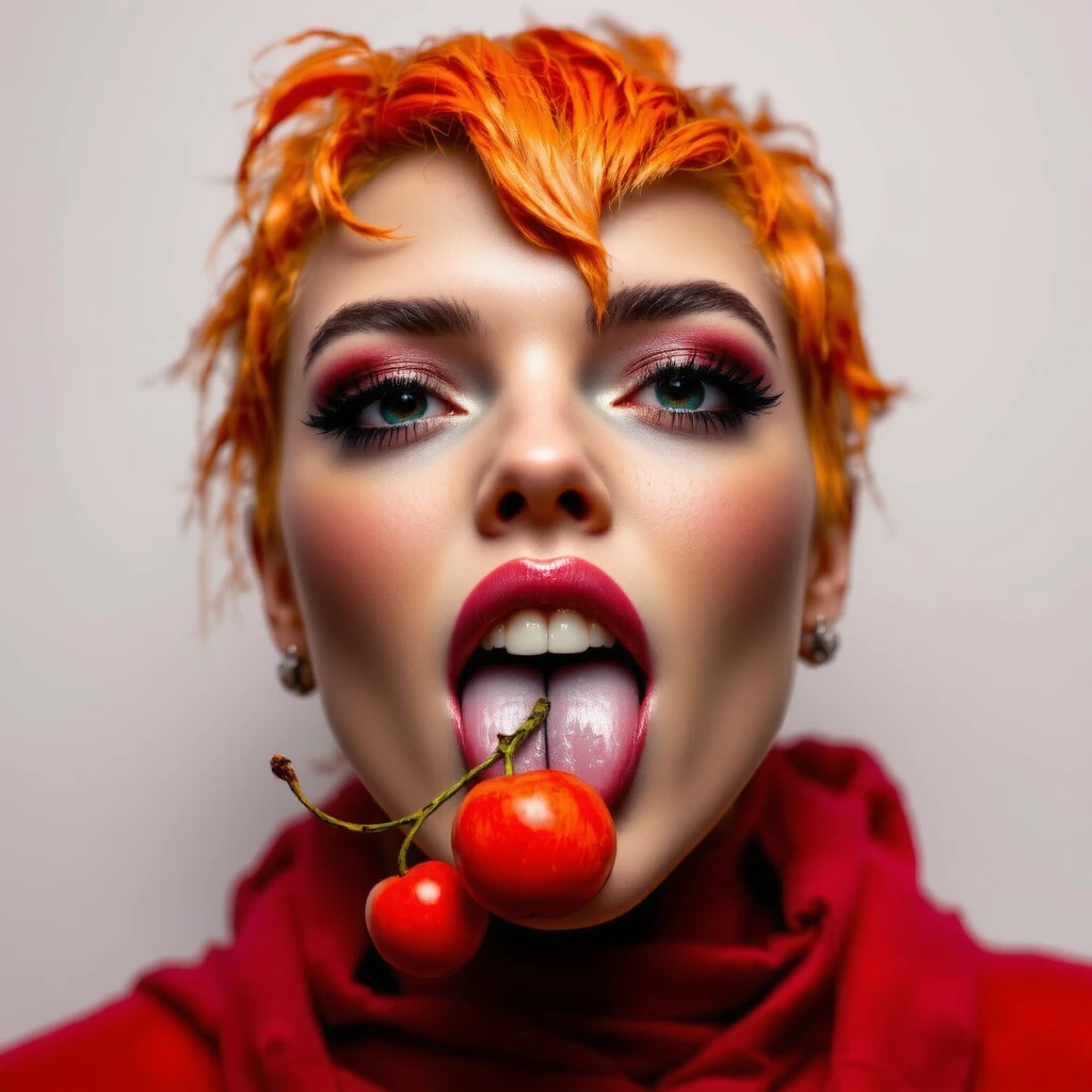 score_8_up, photo (medium), woman, <lora:SexyMouth_v2_XL:0.8>sexymouth, open mouth, open eyes, tongue out, rainbow makeup, paint on pace, artist makeup, close up, red background, licking , ambient light, red color filter