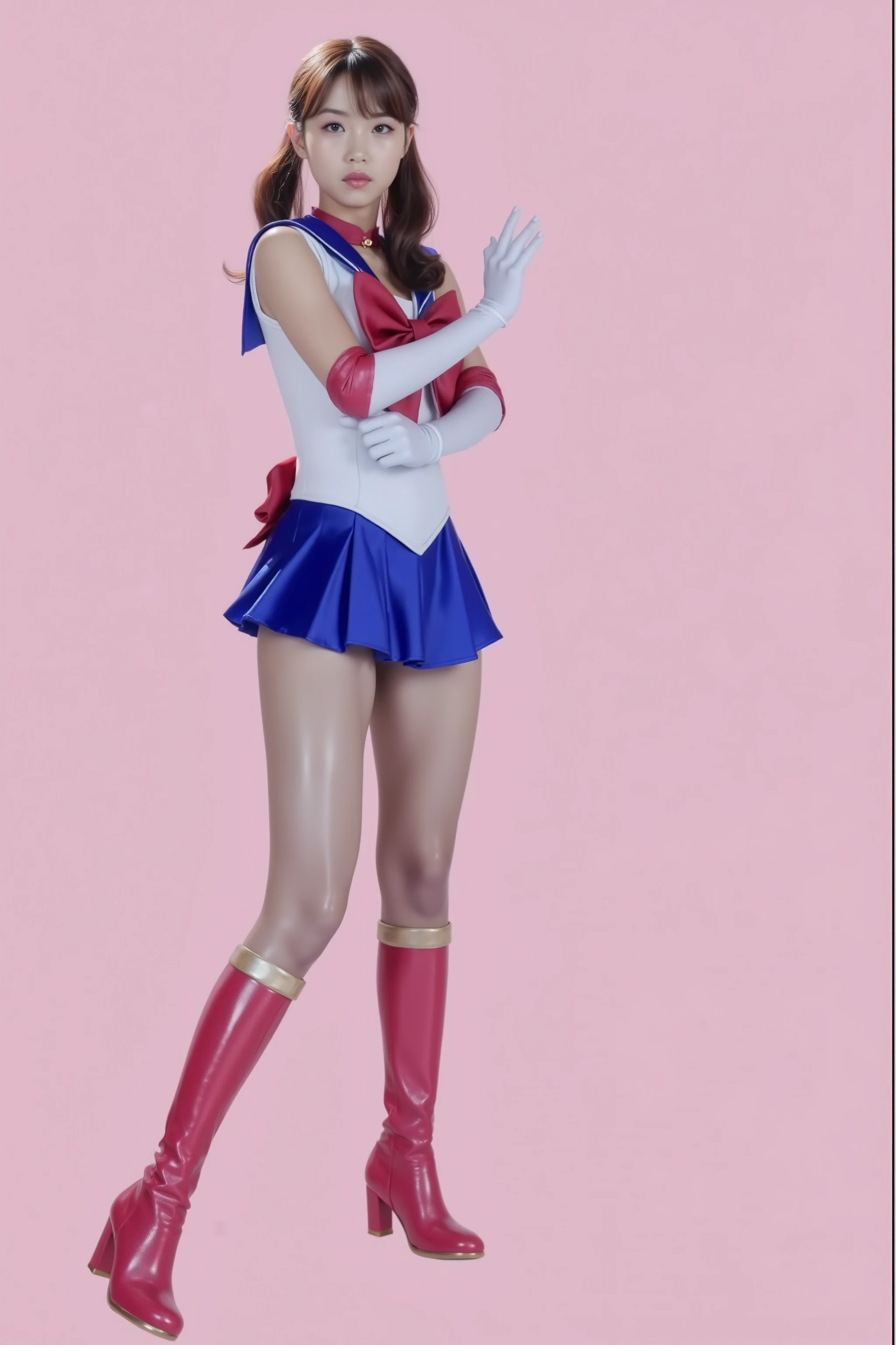 Sexy woman in skimpy sailor uniform, standing split at a desk silk shiny pantyhose, (((white shiny sheer pantyhose))), UHD, (Ultra High res.photorealistic:1.4), (((silk dark navy blue pleated skirt)))