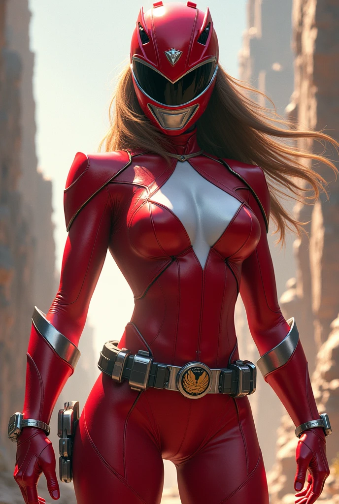 Una versión femenina del red mighty morphin power ranger fiel al original.