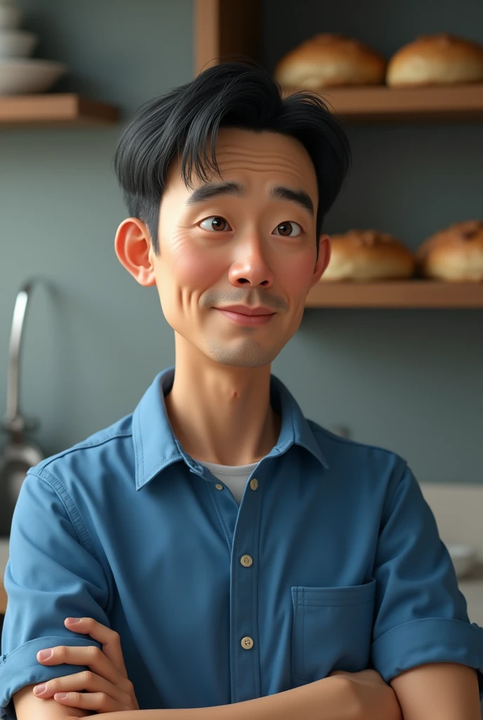A bespectacled Japanese man sitting on a bar stool