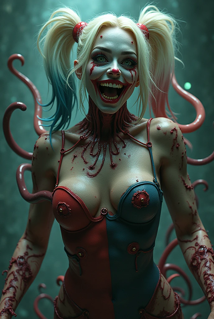 a cute naked harley quinn, bending over, 3d render, octane engine, cgsociety, grossup, grotesque caricature, <lora:grossup:0.7>