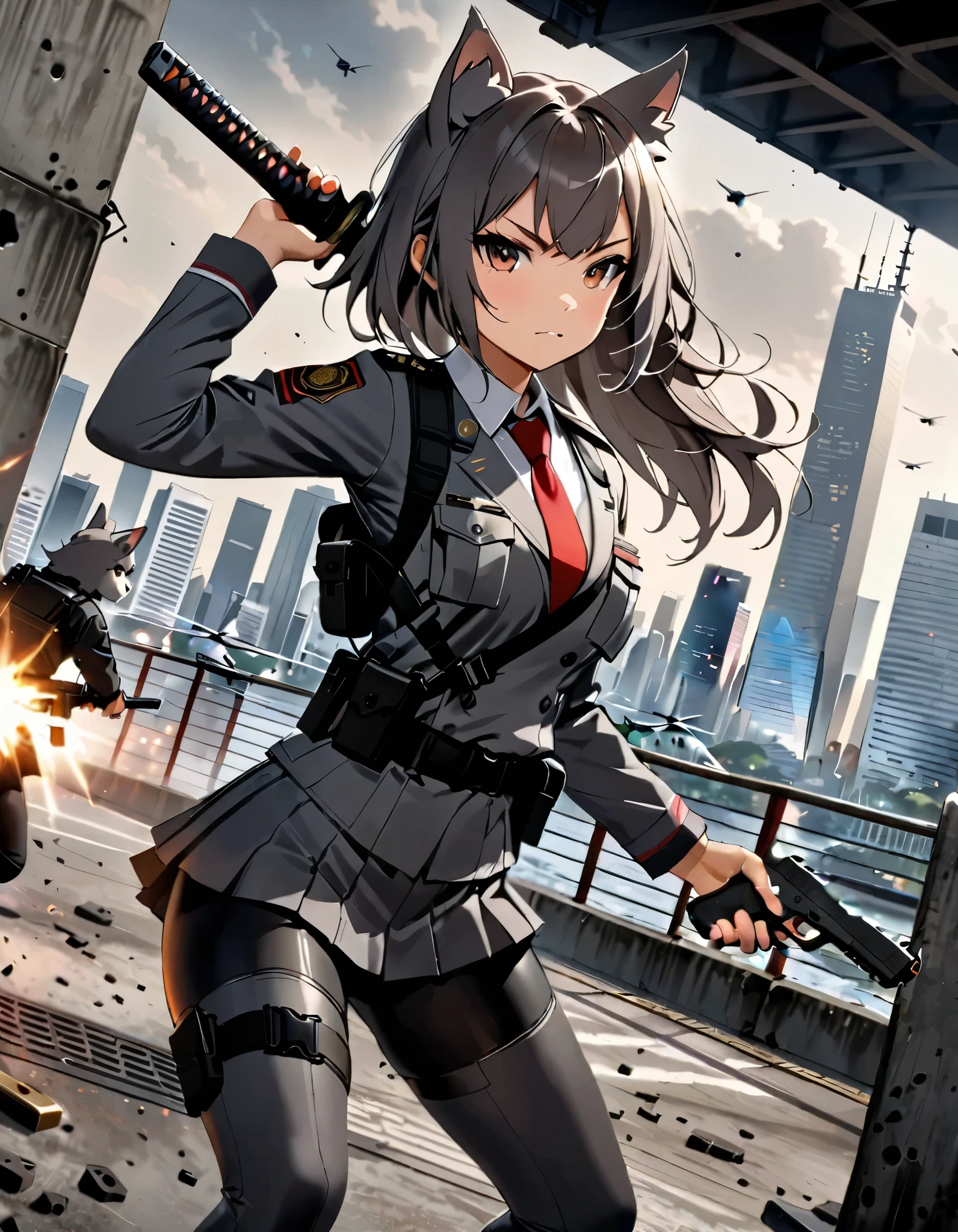 (three fingers:1.4, holding gun:1.4)