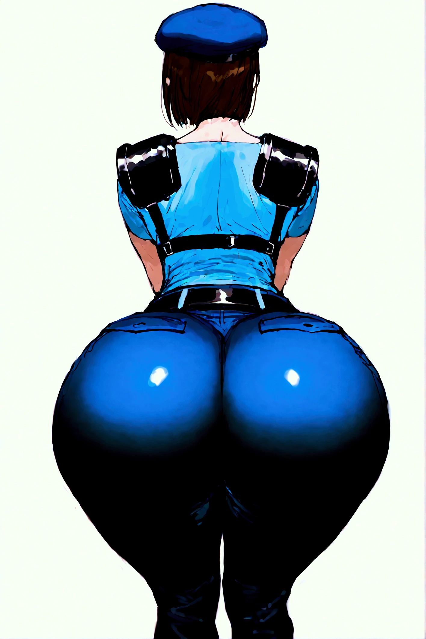       Jill Valentine ,   Masterpiece  ,      top quality,       1 girl , Alone,       standing, , beret, uniform,   Shoulder pads  , Short sleeve, Harness, belt,    pants,       immovable pattern      ,  big ,  big butt , She's showing her side,  feet,  big butt ,    neckline   ,  big  