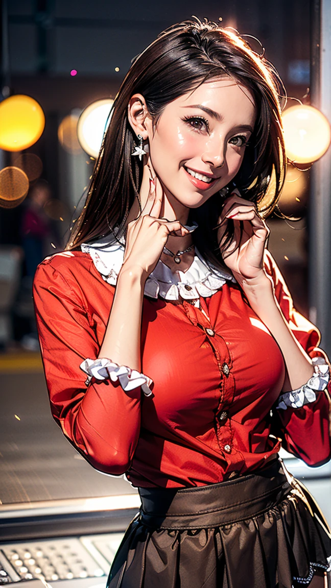 smm, 1girl dressed in a 1950s-inspired dress, complete with a full skirt and petticoat, her hair styled in classic pin curls. She should be seated at an old-fashioned diner, surrounded by vintage details like a jukebox, chrome accents, and neon signs. Her eyes should be sparkling with excitement, her skin flawless and glowing under the soft, dramatic lighting. This scene should be captured on 35mm film, with a beautiful depth of field and a slightly blurry, nostalgic background <lora:smm_v04:.8>