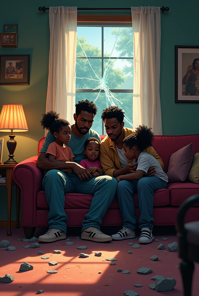 Black man and black woman reading bed time story to a young sleeping black boy, photorealistic image, 8k, ultra HD, unreal engine rendered, cinematic lighting, artgerm style