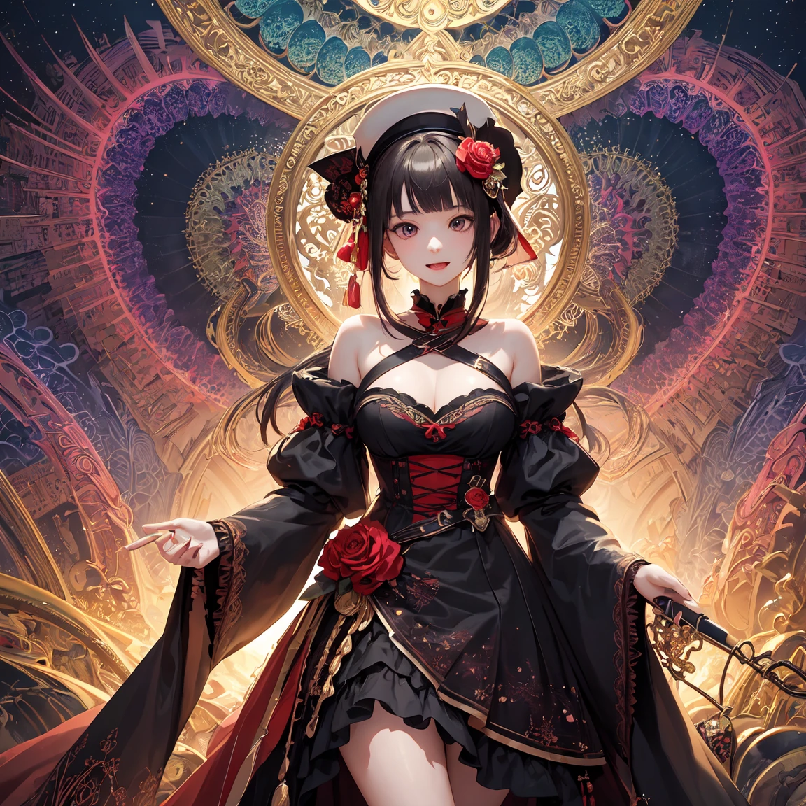 official art, unity 8k wallpaper, ultra detailed, beautiful and aesthetic, masterpiece, best quality, (zentangle, mandala, tangle, entangle), (fractal art:1.3) , 1girl, red flowers, extremely detailed, dynamic angle, cowboyshot, the most beautiful form of chaos, elegant, a brutalist designed, vivid colours, romanticism, by james jean, roby dwi antono, ross tran, francis bacon, michal mraz, adrian ghenie, petra cortright, gerhard richter, takato yamamoto, ashley wood, atmospheric
