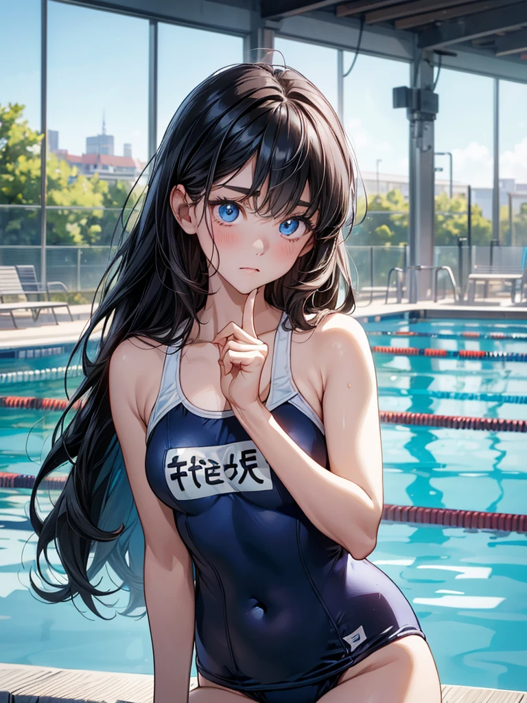 1girl in、AS-Adult、swimming pools、swim wears、School swimsuit、Upper body portrait、