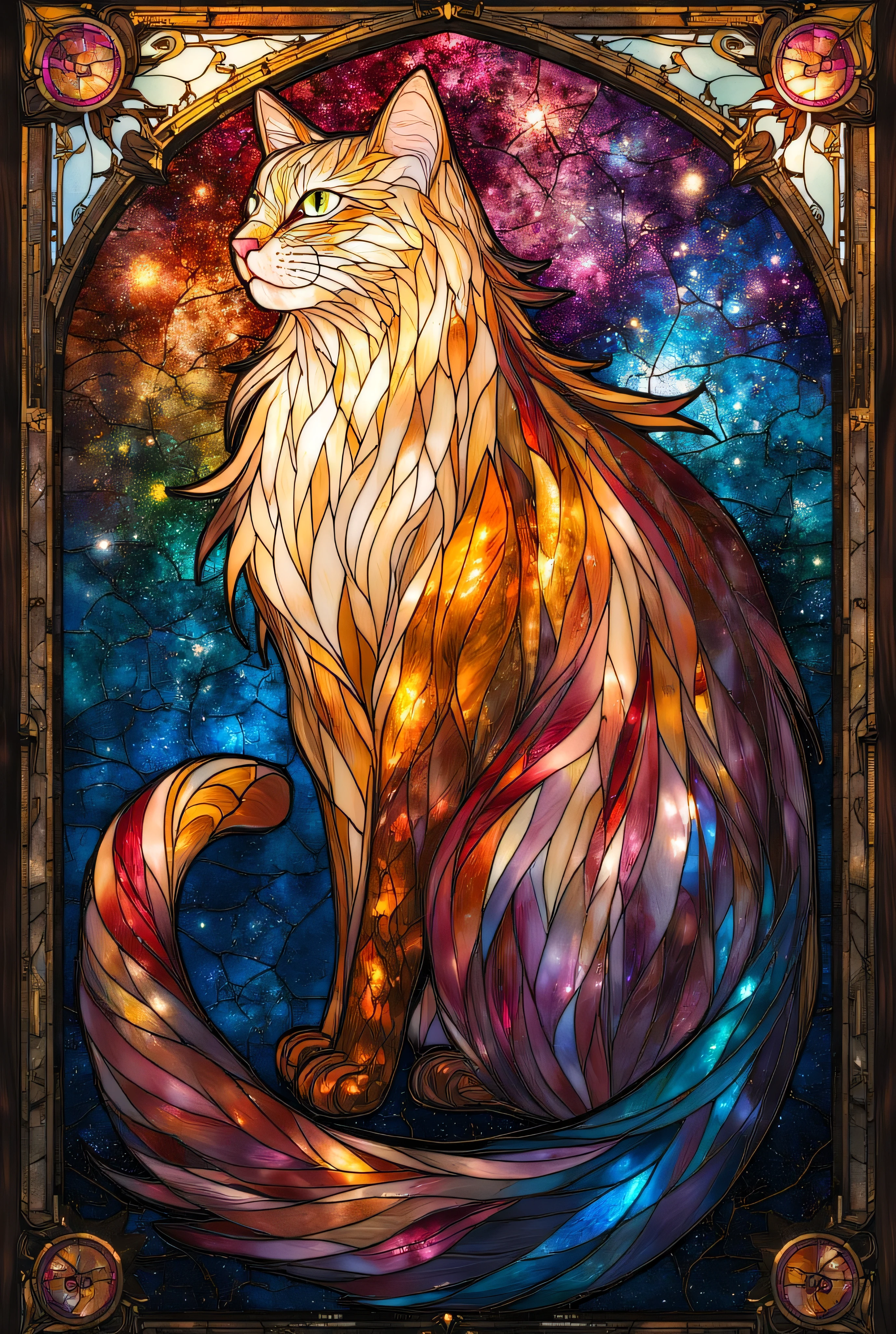 Long-haired cat、Worldview、 Stained Glass、 Premium 、