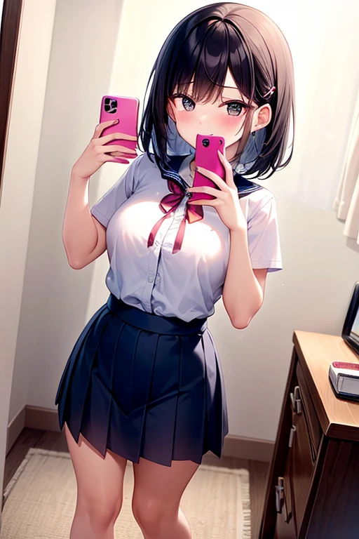 maid, japanese, lifting skirt, mirror selfie