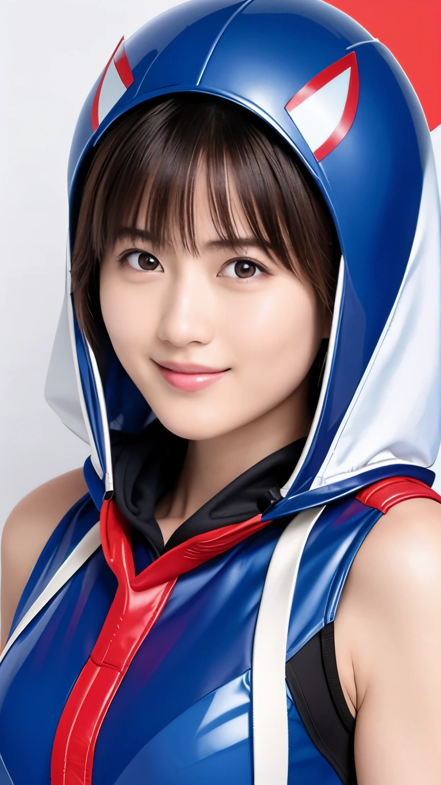 348 (20-year-old female, short hair), ( HD), (smile), (Gatchaman's combat uniform), (beak-shaped transparent hooded helmet), ( abs)