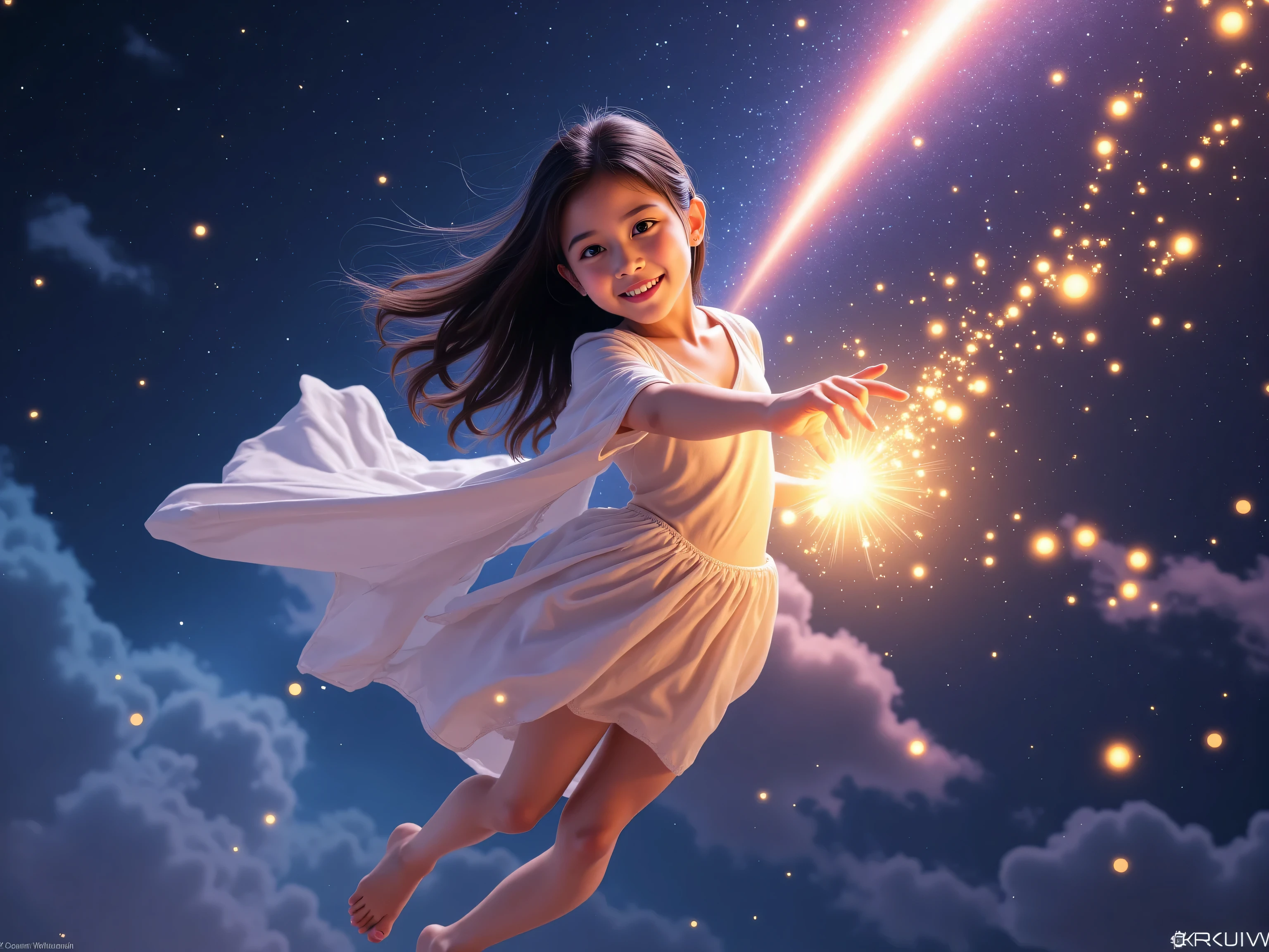 (masterpiece:1.2, top quality ,real photo),girl ,(huge star shooting:1.5) ,break,(he girl riding the star:1.5) ,(shoot majic against the star,girl wearing majician cloth:1.4),break, (star is shining:1.5) ,, Very Slim Body,pale skin,soft skin :1.1),break, black hair,long hair,(Beautiful and cute eyes),Blushed, healthy skin, ,break,,8k resolution,,break,(perfectly focused :1.3),,(, colorful ,:1),,( depth of field ), ,Luminous and colorful lighting setup for model photography,lens flare,, cinematic lighting, ray tracing 、