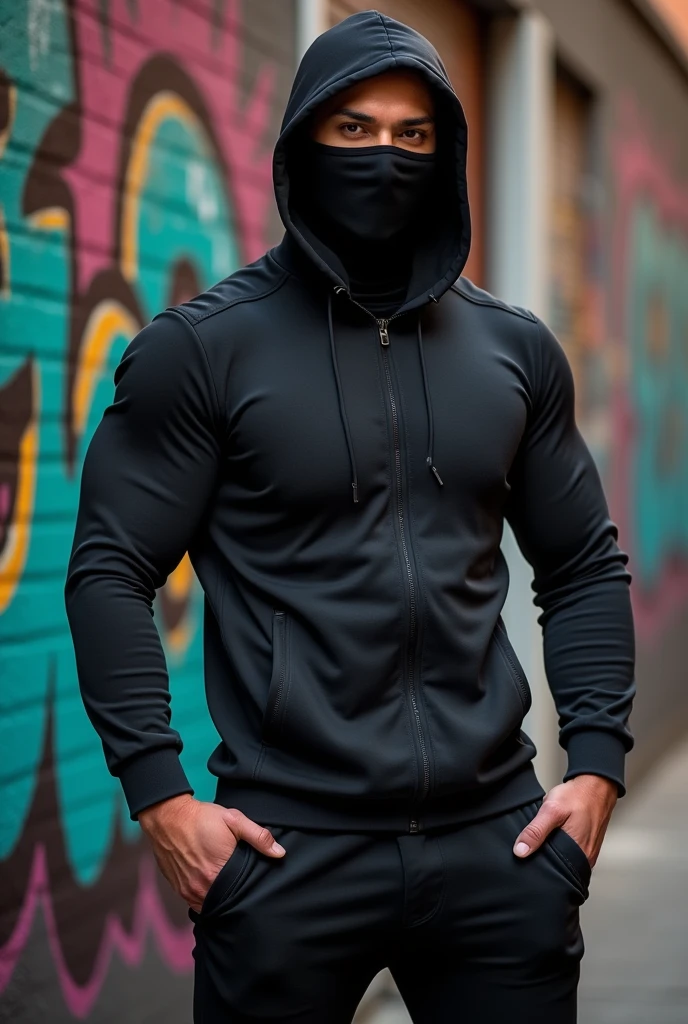 A sigma men with black hoodie solid body and googles
