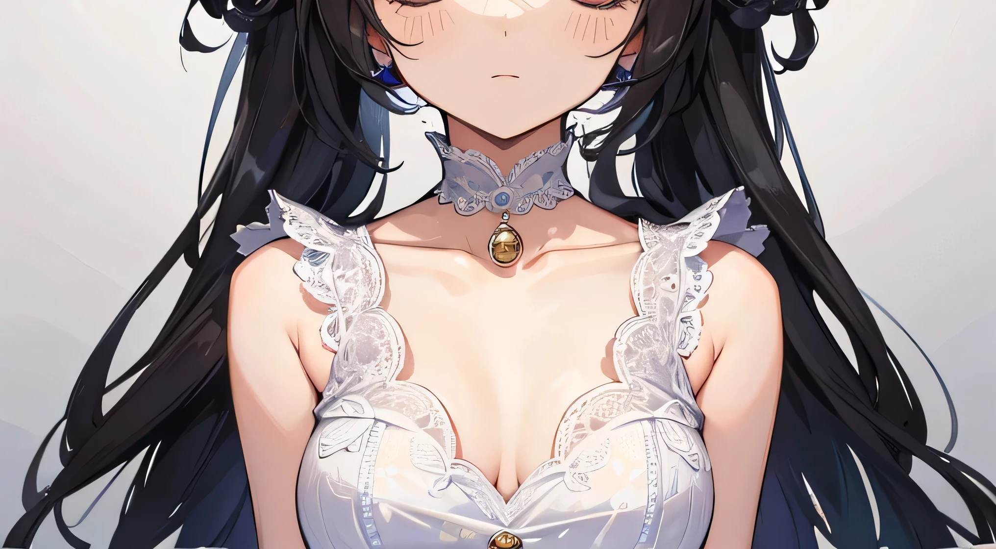 Best quality, masterpiece, high resolution, 1girl, porcelain dress, hair accessories, necklace, jewelry, beautiful face, on the body, Tyndall effect, realistic, dark studio, edge lighting, two-tone lighting, (high detail skin: 1.2), 8k UHD, dslr, soft light, high quality, volumetric light, candid, photo, high resolution, 4k, 8k, background blur,