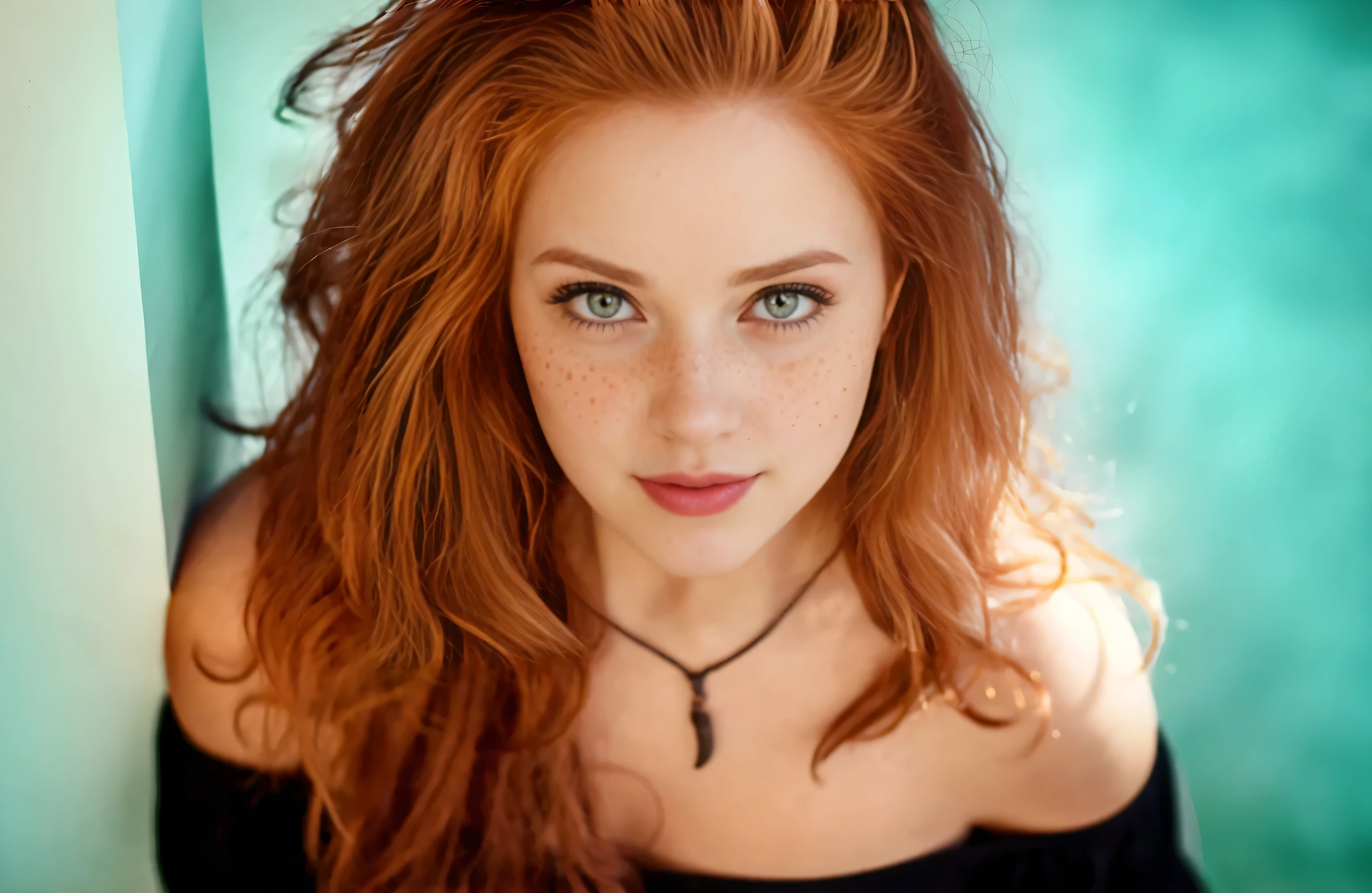 Beautiful, cute, 25 year old European woman, (red hair), long hair, curly hair, perfect face, (sharp features), thousands of (freckles), smiling, (cheerful), happy, large eyes, blue eyes, perfect eyes, perfect breasts, (skinny), (uniform hands), (long elegant red dress), mountainous setting, autumn, blue sky, 1 person, subject is well lighted, (realistic), (high quality), (ultra quality), (8k ultra hd)