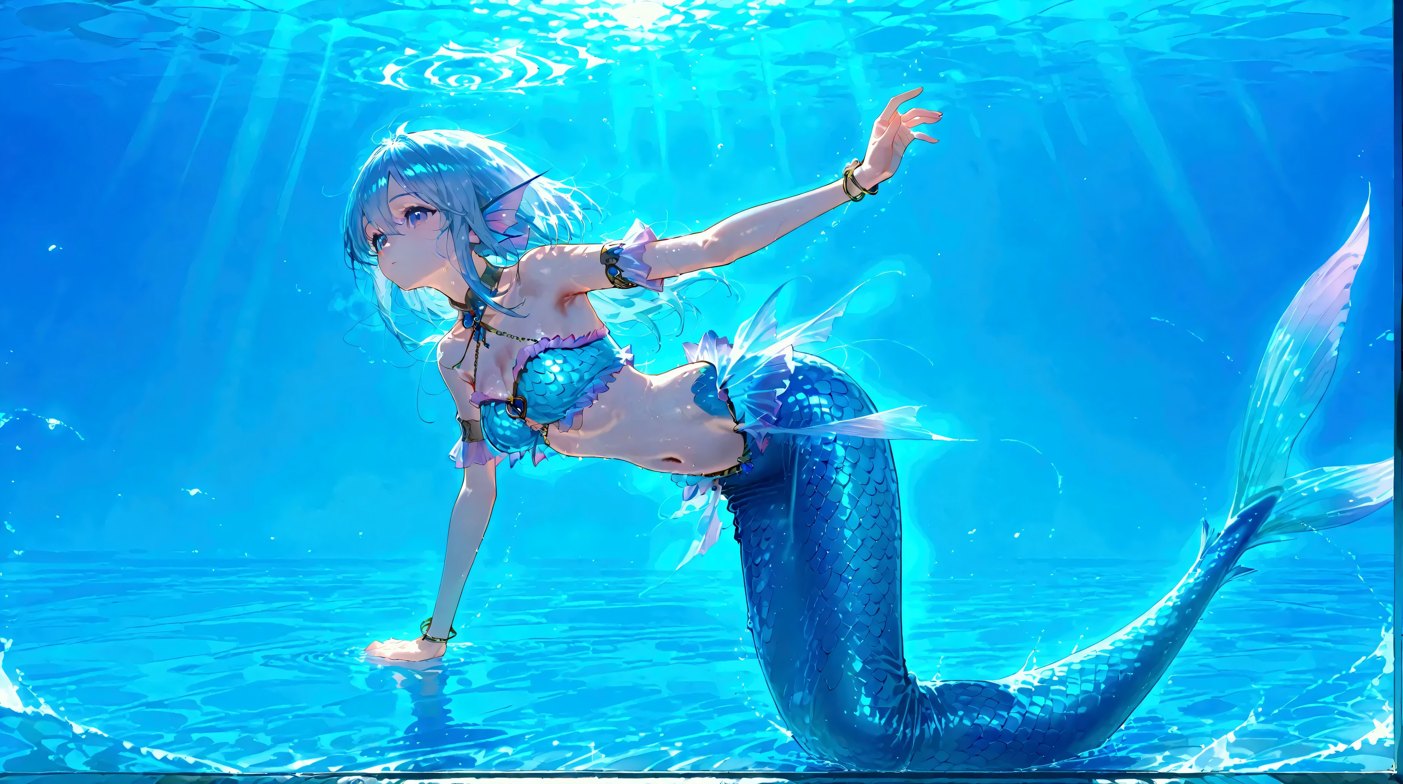  full color , break Ultra-realism, 詳細で realisticな肌のテクスチャ,  Detailed and Delicate Textures , Precise and Delicate Brushwork ,  Detailed and vivid depiction ,  Dynamic Composition , Midea, break The Mermaid, Holographic scales and fins,  slender body,  charming, break Dynamic Shot, 超リアルで charming人魚のシルエット, Seduces you, break (Add a transparent layer:2.0), ( realistic, Midea), 
break Highest Quality,  Highest Resolution , Detailed and crisp image quality, 16k, Phantom iridescent, 
break Mysterious Background,   cinematic lighting effects , Clear Light , Mysterious Light, Fantastic Fog, break ((Slim and beautiful mermaid silhouette,  charming hip contours and attractive fins)), 