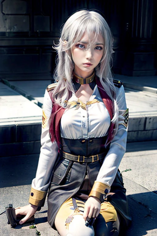 ((1girl in, age19, Solo, Long wavy blond hair, messy wind blown hair, blondehair, (dark blue eyes), Colossal tits, full body shot, (textured skin, skin pores:1.1))), imperfect skin, goosebumps, in a town park, wood bench, snowy mountains, (extremely detailed 8k wallpaper), soft lighting, high quality, film grain, Fujifilm XT3 sharp focus, f 2.6, 135mm, High Detail, Sharp focus,(natural light), (seductive), Realistic, ultra realistic, photo realistic, crazy details, complex details, hyper detailed, (black winter jacket: 1.2), fuzzy jacket lining, white leggings,