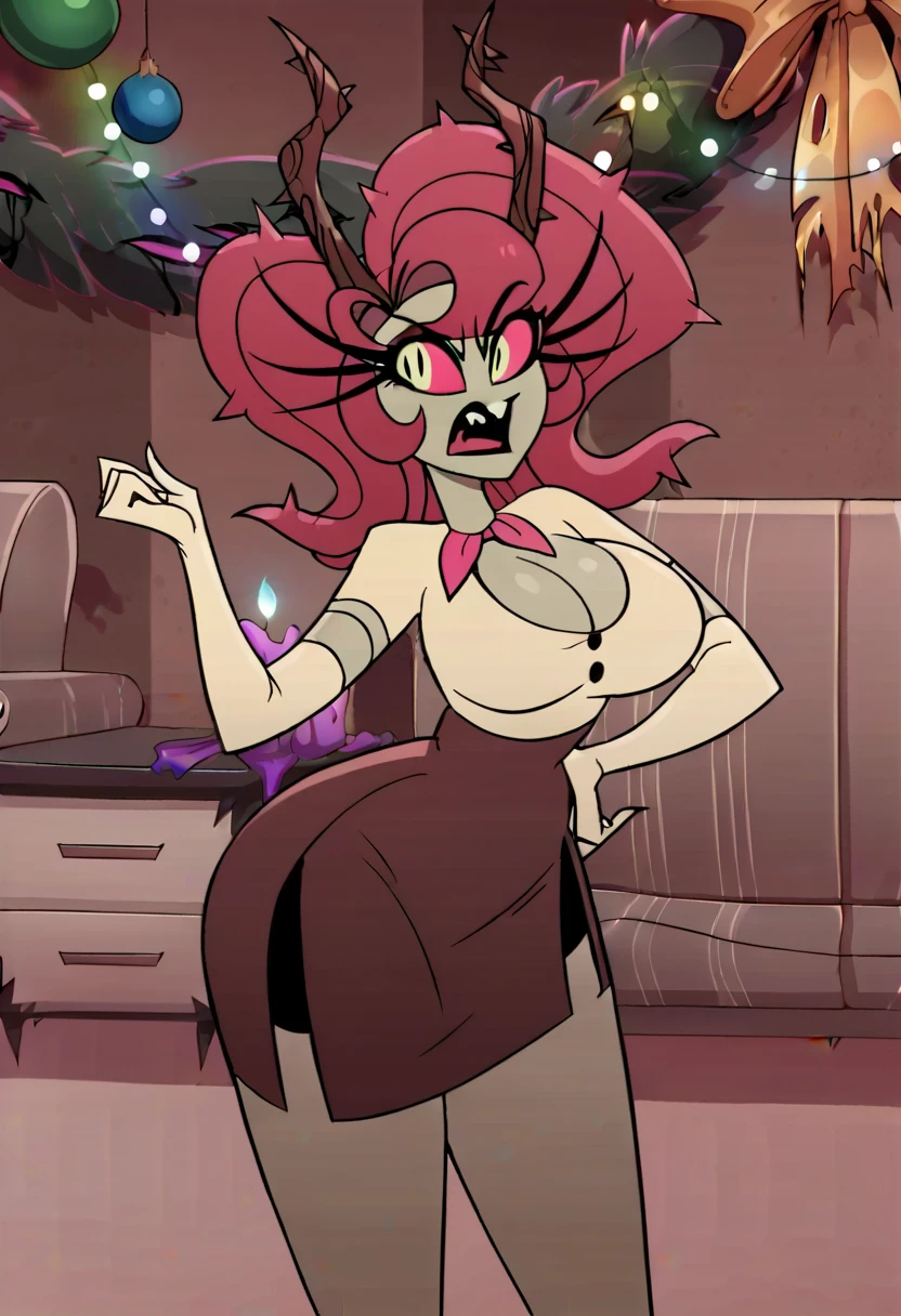 ten mens,  made of fire, Broad Hips, beautiful breasts, ((whole body)), seducer, seducer little smile, seducer sexy stance, seducer tight cutout dress