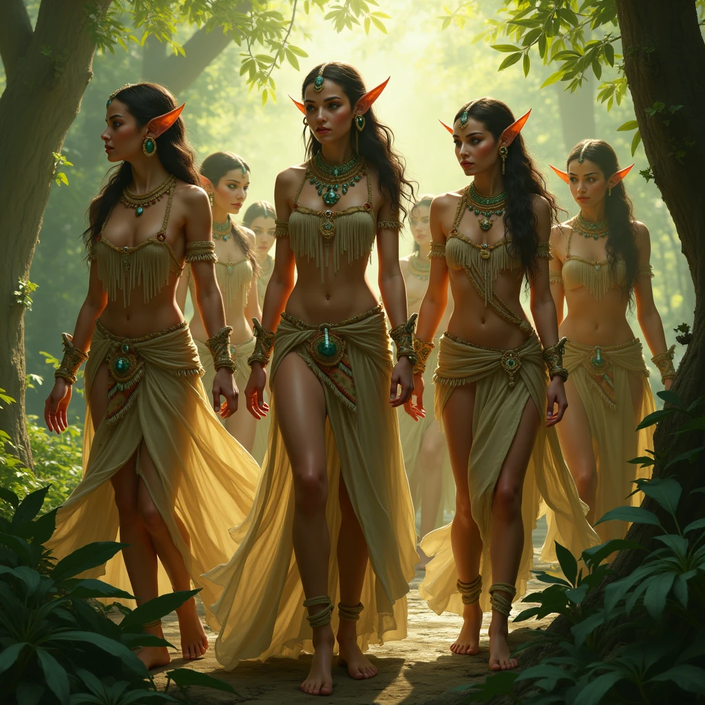 STar Wars, a coven of insane lesbian witches (many alien humanoid races, many colors, simple robe, nude underneath), on a jungle world in a stone archaic fortress (Star wars blend of extremely high technology and primitive construction), are going about a lip stick lesbian fantasy of village life (cooking, weaving, having public sex, cleaning, performing magic, performing sex magic)