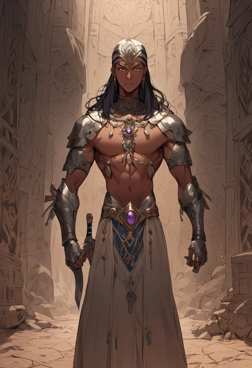 Male arab warrior, medivial, black balaclava, black bandage, black clothes, thin waist, skinny body, black eyeliner, metal choker, light tanned skin