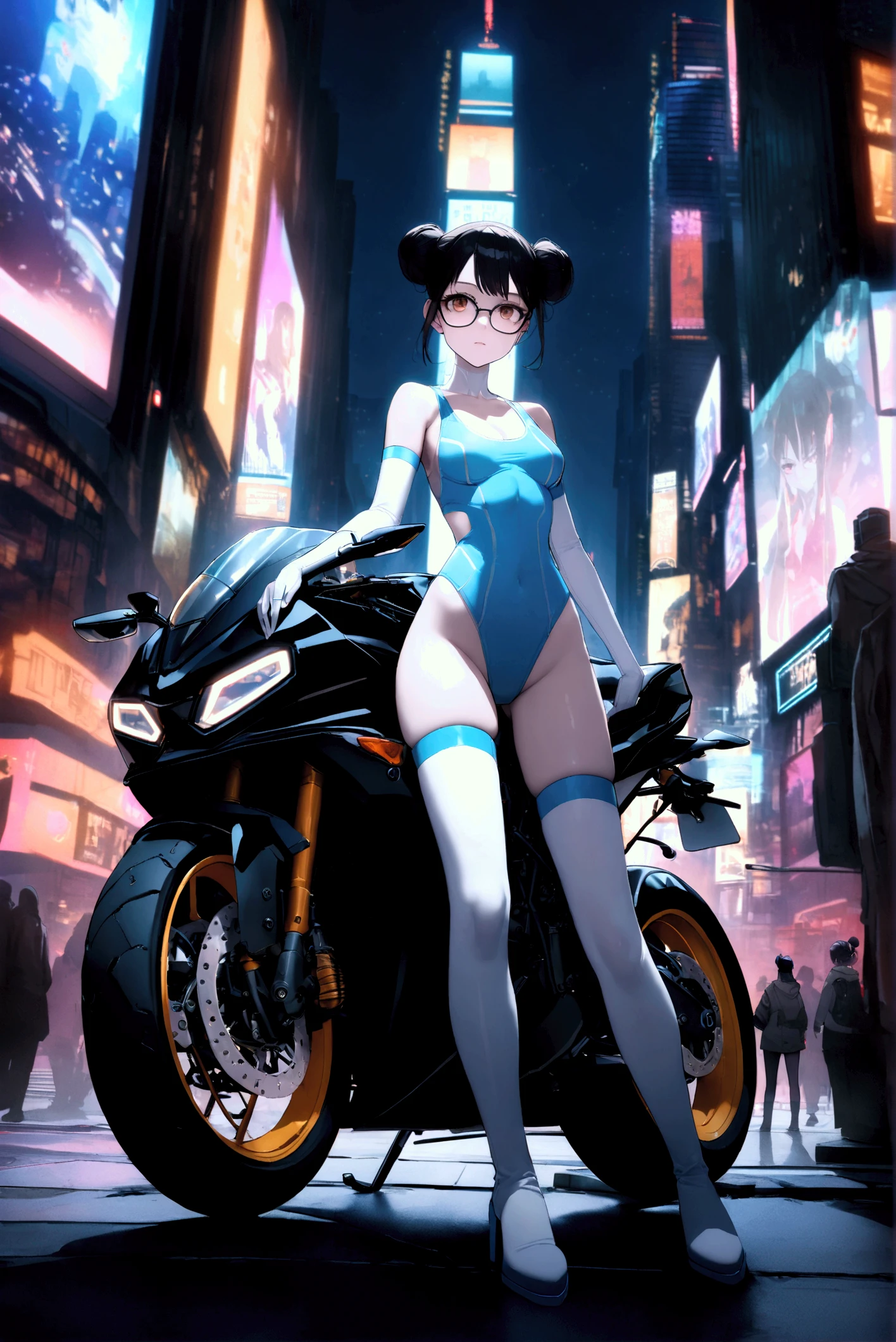 Female cyborg wearing headphones、A little broken、1 female、Big Breasts、sexy、Moonlight、Unbuttoned、Downlight、full moon、In the rubble、In the ruined city、Butt、Beautiful buttocks、Plump、Sideboob、Half naked、Eyes glowing red、Flying through the sky using jets on his back and legs