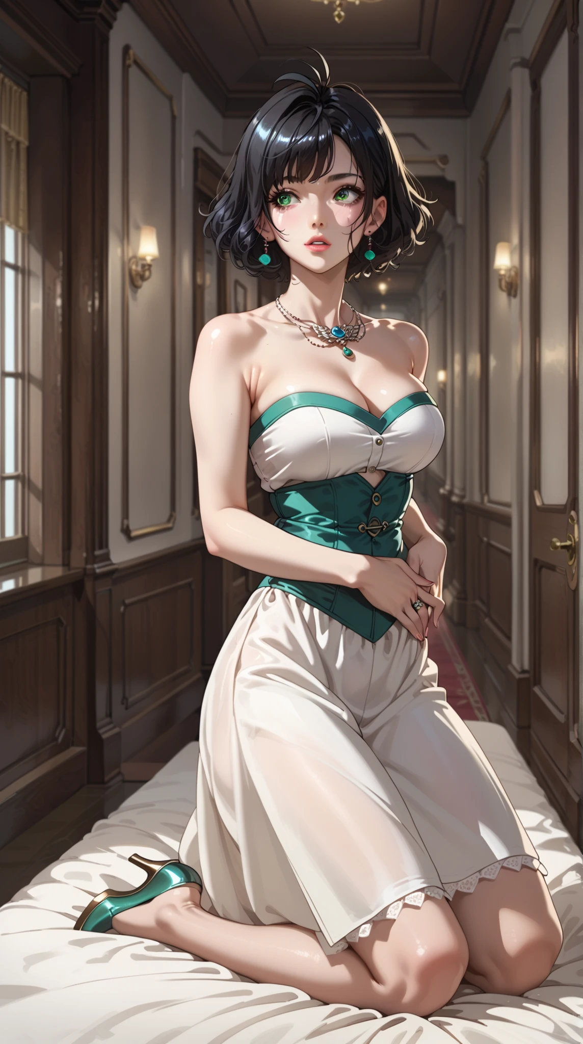 best quality,4k,8k,highres,masterpiece:1.2),ultra-detailed, extremely detailed eyes, extremely detailed body, (large masterpiece digital art), (detailed manga illustration), (detailed line art), ((perfect anatomy)), (intricate details:1.3), (ultra-detailed:1.3), (illustration:1.3), (sharp focus:1.3), (natural lighting:1.05), (vivid colors:1.3), (masterpiece), (best quality:1.4), (perfect anatomy:1.4), high quality, expressive eyes, full body, detailed face, beautiful face, perfect face, 1 girl, medium breasts, black hair, curly hair, wild hair, detailed hair, white dress shirt, black pants, pale skin, sapphire-blue eyes, demon, blue halo, sheep horns, curled horns, (horizontal pupils), sexy face, pointy ears, splash art, the demon girl, curvy, sitting in an office chair at a desk with feet on desk, black high heels, cinematic lighting, dramatic atmosphere, Atey Ghailan, Jeremy Mann, Greg Manchess, Antonio Moro, trend in ArtStation, trend in CGSociety, Intricate, High Detail, Sharp focus, dramatic and photorealistic painting art by Midjourney and Greg Rutkowski, Jeff Bridges, ((cartoon style)), Marvel Cinematic Universe style