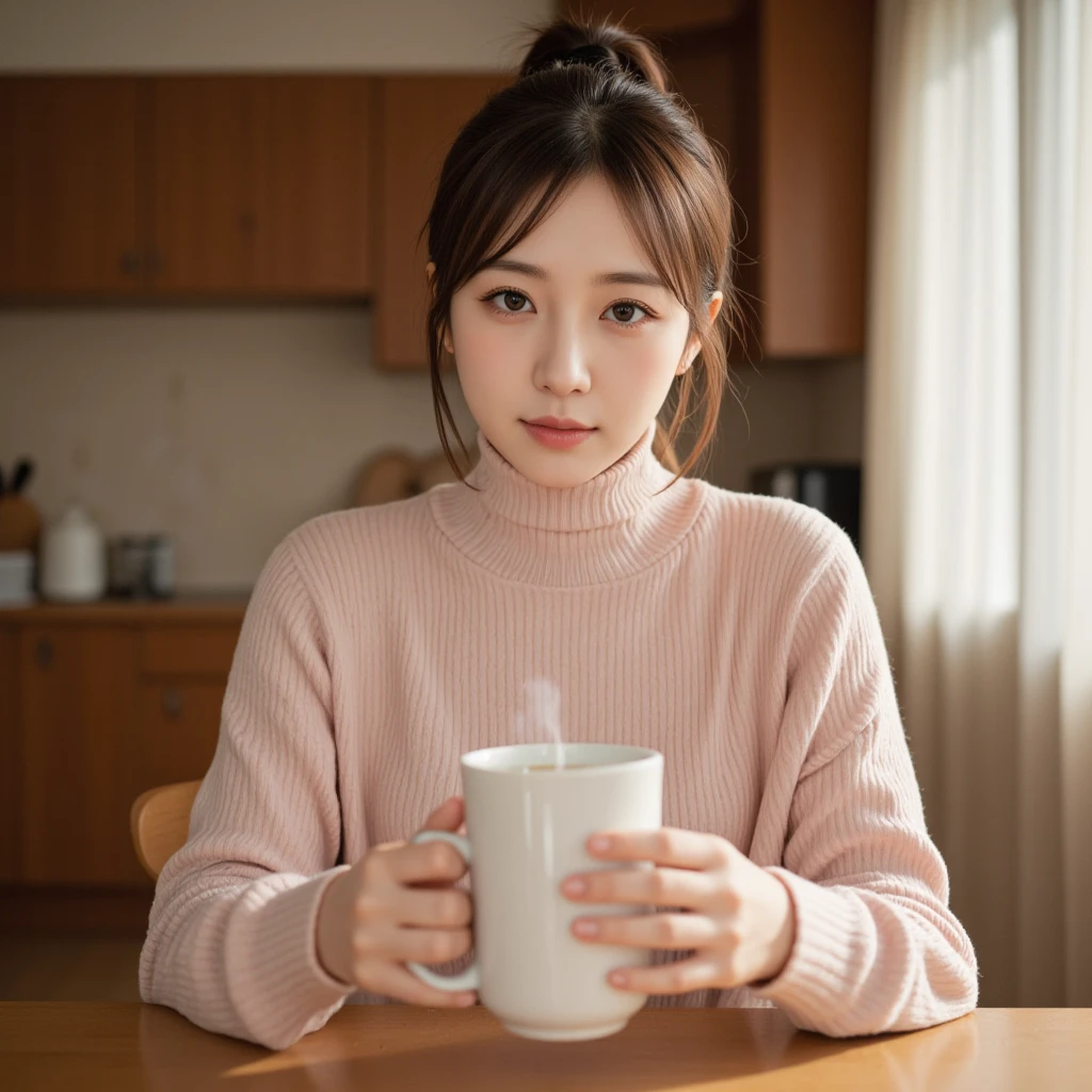 drinking a cup of coffee