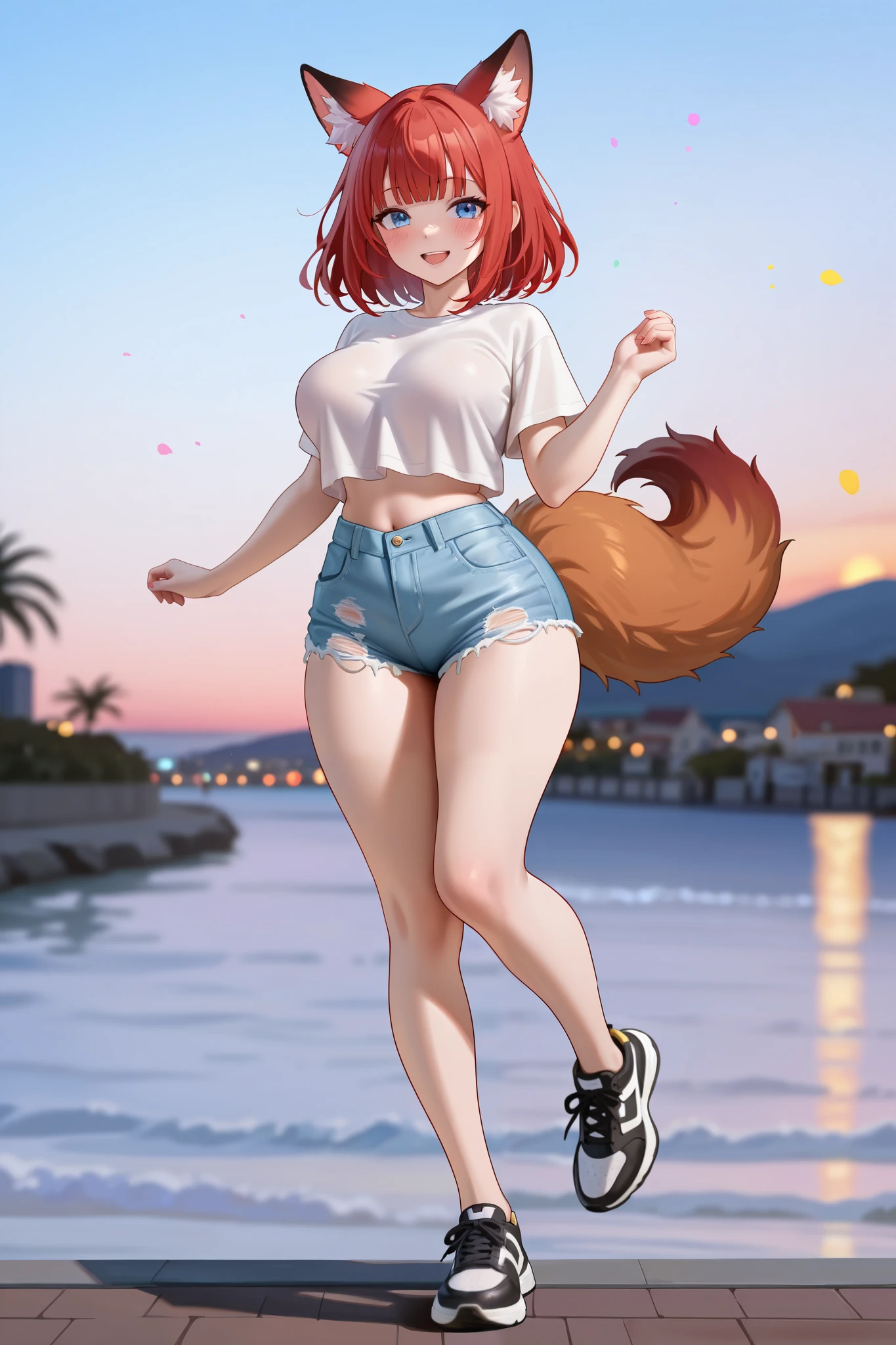 Anime girl with red hair and hat on the beach, Detailed digital anime art, Anime goddess, Beautiful full-body portrait of nano, Detailed anime character art, Popular on ArtStation pixiv, Extremely detailed Artgerm, 2.5 d CGI anime fantasy artwork, Beautiful seductive anime woman, Detailed anime artwork, (((from frontal, double view, full body, three-dimensional painting, standing, nude, nude, nude, cleavage, barefoot, The crotch gap is clearly visible, the crotch gap is clearly defined)))
