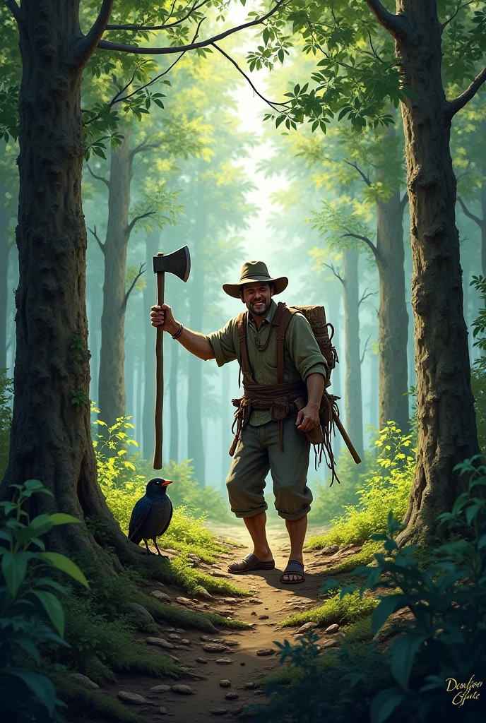 A woodcutter went into the forest and cut wood to make a living - SeaArt AI