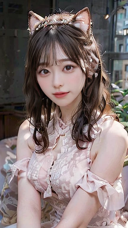 score_9_up, score_8_up, score_7_up, score_6_up, kawaii, ((realistic, photorelistic, detailed face, detailed skin, detailed eyes, sharp focus)), BREAK, fashion photograph of 1cute Japanese-girl, 1girl, 22years old, smile, blush, make-up, pink lips, parted lips, BREAK, (blonde wavy hair:1.2), (twintails:1.3), (side locks:0.66), (Very long hair:0.66), (bangs:1.3), hair bow, bow, BREAK, (purple eyes:1.2), BREAK, (breasts, Very large breasts, ample. cleavage:1.3), BREAK, underwear, bra, off-shoulder, collarbone, bare shoulder, (holding guitar:1.3), BREAK, (oily skin, shiny skin, glistening skin:1.1), BREAK, (ultra-detailed background:0.4), more detail, bokeh, depth of field, female focus, cowboy shot, 