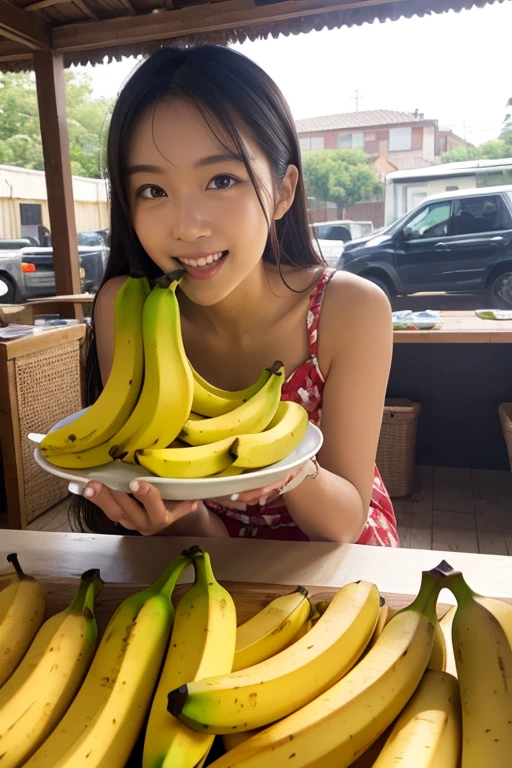 Busty black beauty,Eating bananas,Slobber,It feels very fragrant