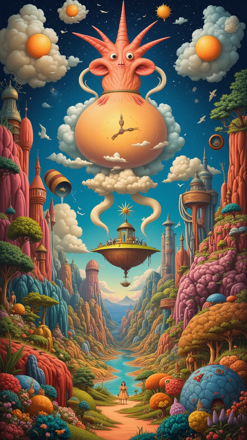 (unbelievable:0.0) A surrealistic landscape with otherworldly characteristics, fantastic elements that defy the laws of physics or reality, creating a sense of wonder and disbelief, Combination of artistic styles