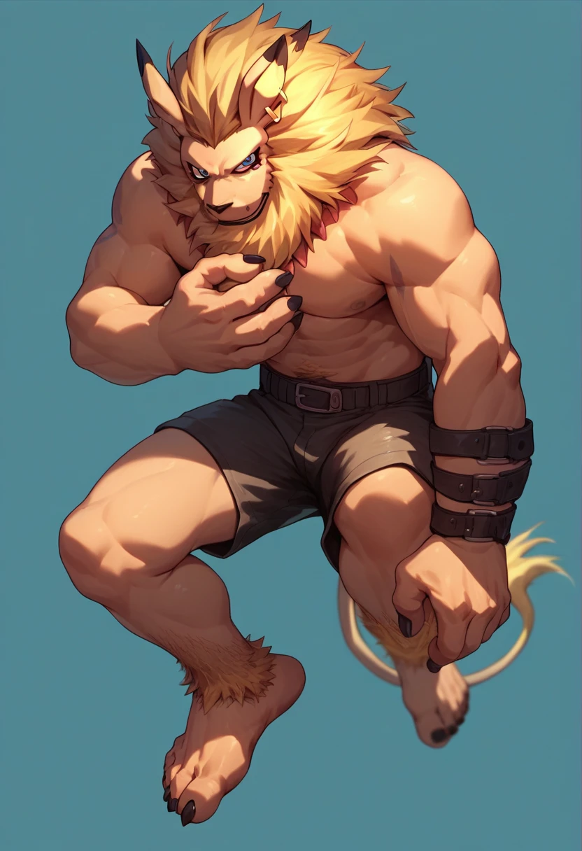 furry, anthro, lioness, flat chest, girl, teen, slim, panties with chain strings, jeans, pulling down pants
