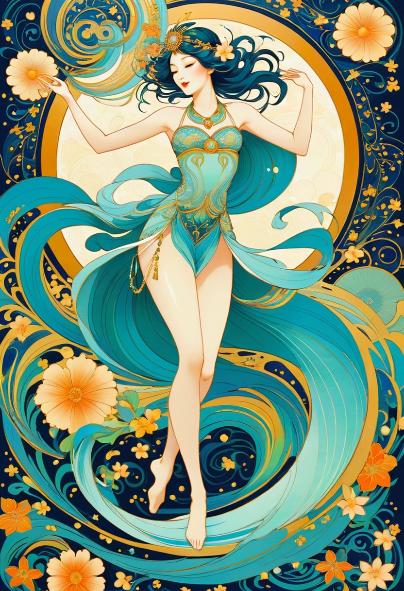In the void, Beautiful virgins leisurely standing on green leaves dancing,The body is entangled with flowers and green leaves,A lotus flower squeezed in his hand,The head is tilted slightly to the right,white streamer,Delicate and radiant skin,Barefoot,(Long curved eyebrows),Beautiful eyes sparkle,The large, Jewel-like eyes sparkle,Clear pupils have reflected light,二重まぶた,Lying silkworm,looks into camera,((Plump and rosy lips)) Clearly visible,((Flushed cheeks)),The mandible is plump,Green skin is delicate and smooth,Delicate skin translucent,The streamers on the body are wrapped around the leaves,jewel embellishment,A delicate and dexterous crown,inlaid gemstones,Delicate and skillfully set gemstones,(Yellow dress),Perfectly designed jewelry is exquisite,Beautiful eyes looking directly at the camera,(((nice hand))),((((Good feet))),(((good legs))),realisticlying,white skinned,((Correct body structure)),Golden costume,Blue sky,Head background with round light,Behind him is a colorful rainbow circle,Color glow is turned on,Front lighting,Positive light,No shadows on the face,There are no shadows on the body,Blue sky,Unreal space,ethereal world,dreamworld,with blue sky and white clouds,tmasterpiece,4K,ultra-definition,professional photoshooting,Perspective looks up,Standard lens shooting,