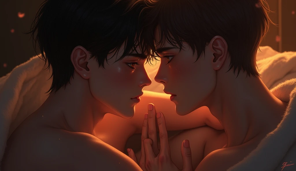 fantastic art of a beautiful prince,19yo,black hair,beautiful closed eyes,giving a kiss to the banana,half-naked,noble,gentle,smile,young,noble,top quality,best picture quality,super masterpiece,super detailed,detailed light,fantastic atmosphere,very delicate and beautiful,highly detailed digital painting,cinematic lighting,8k