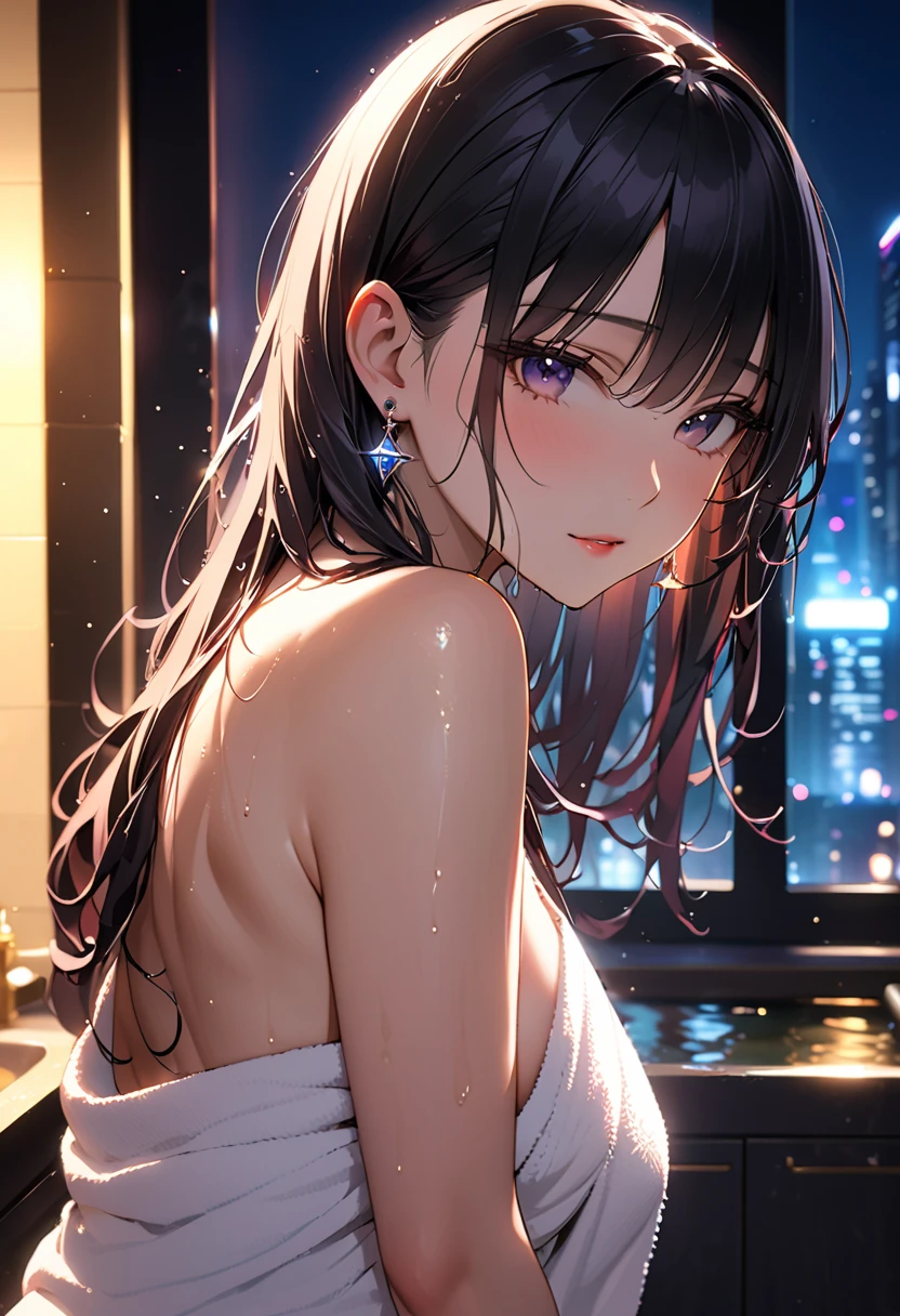(8K、Raw photography、top-quality、masterpiece:1.2)、Illustration Touch、ultra-detailliert、超A high resolution、1 girl in、Side view、dark brown hair、azure eyes、tiny chest、natta、Bath、Large amount of steam、a large amount of foam on the body,,、fullnude、((No clothes))、((((No underwear))))、(((no brassiere)))