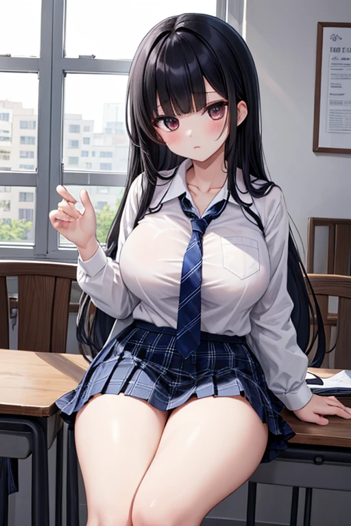 (Highest quality、Masterpiece、Very detailed、8K)、One Woman、Big Breasts、18-year-old、high school student、((stand))、((bowlegs))、((No panties))、((Spreading pussy))