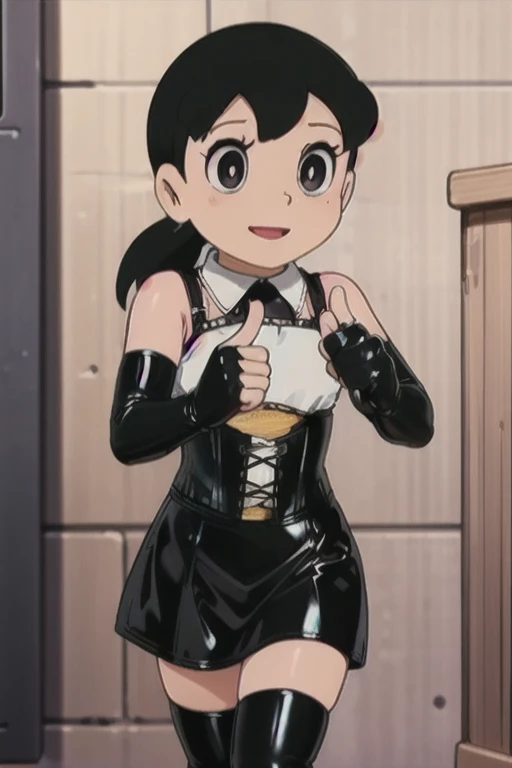 (((chibi)))、(((Lori)))、(((low length)))、(((Child body type)))、Slightly chubby、BDSM、Queen、mistress、One girl、solo、(((Long gloves covered to the fingertips in black latex:1.4 )))、(((Black latex corset dress:1.4)))、(((The corset dress is decorated with beautiful lace.)))、(((corset dress with shoulder straps)))、(((Black latex tight mini skirt:1.4)))、(((Black Thigh Boots)))、Stiletto heels、(((Black latex panties)))、(((Black latex bra)))、(((Black leather collar)))、(((Sexy pose)))、Wide-open legs、(((Erotic)))、(((Cowboy Shot)))、Minamoto Shizuka、Black hair in two ponytails、One Girl、Watching the audience、Frowning、blush、Cold gaze、Contempt