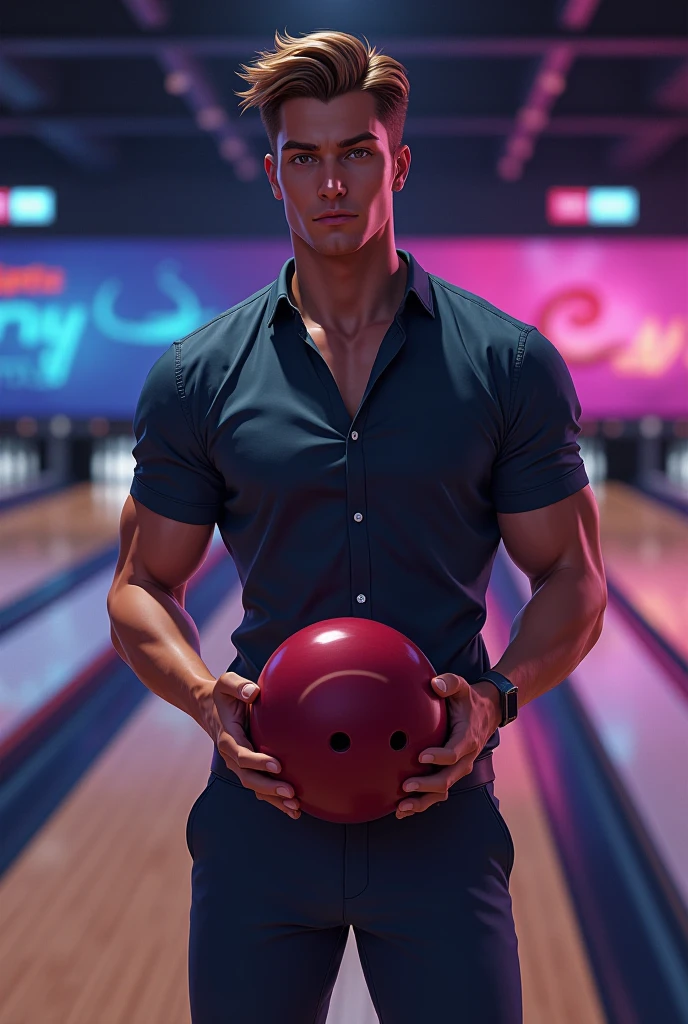 A man without arms or legs standing next to a bowling pin.






