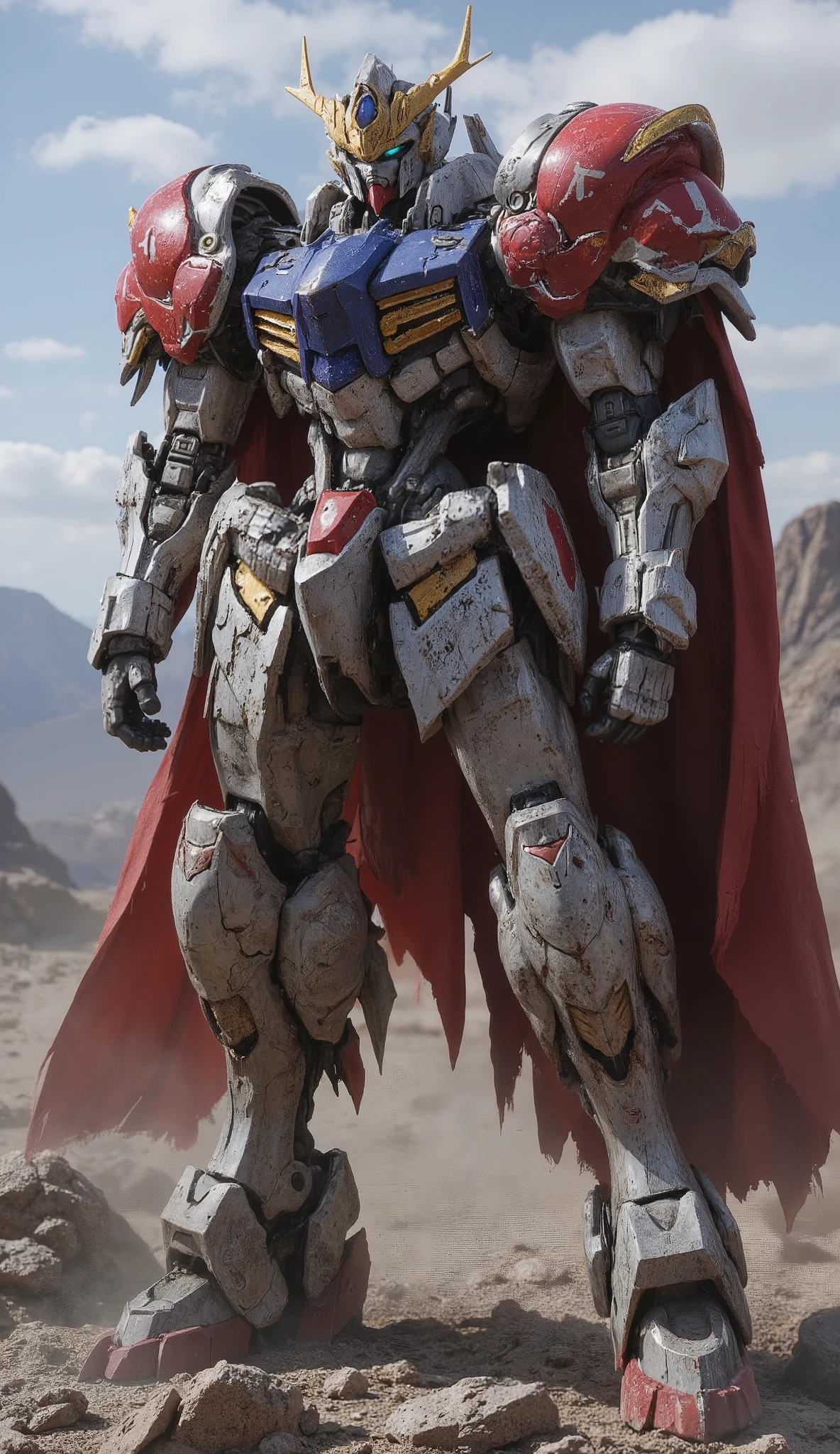 Gundam Barbatos、B4RBAT0S 、 high resolution , detailed images , Slim fit、Destroyed bodies、Standing on one leg