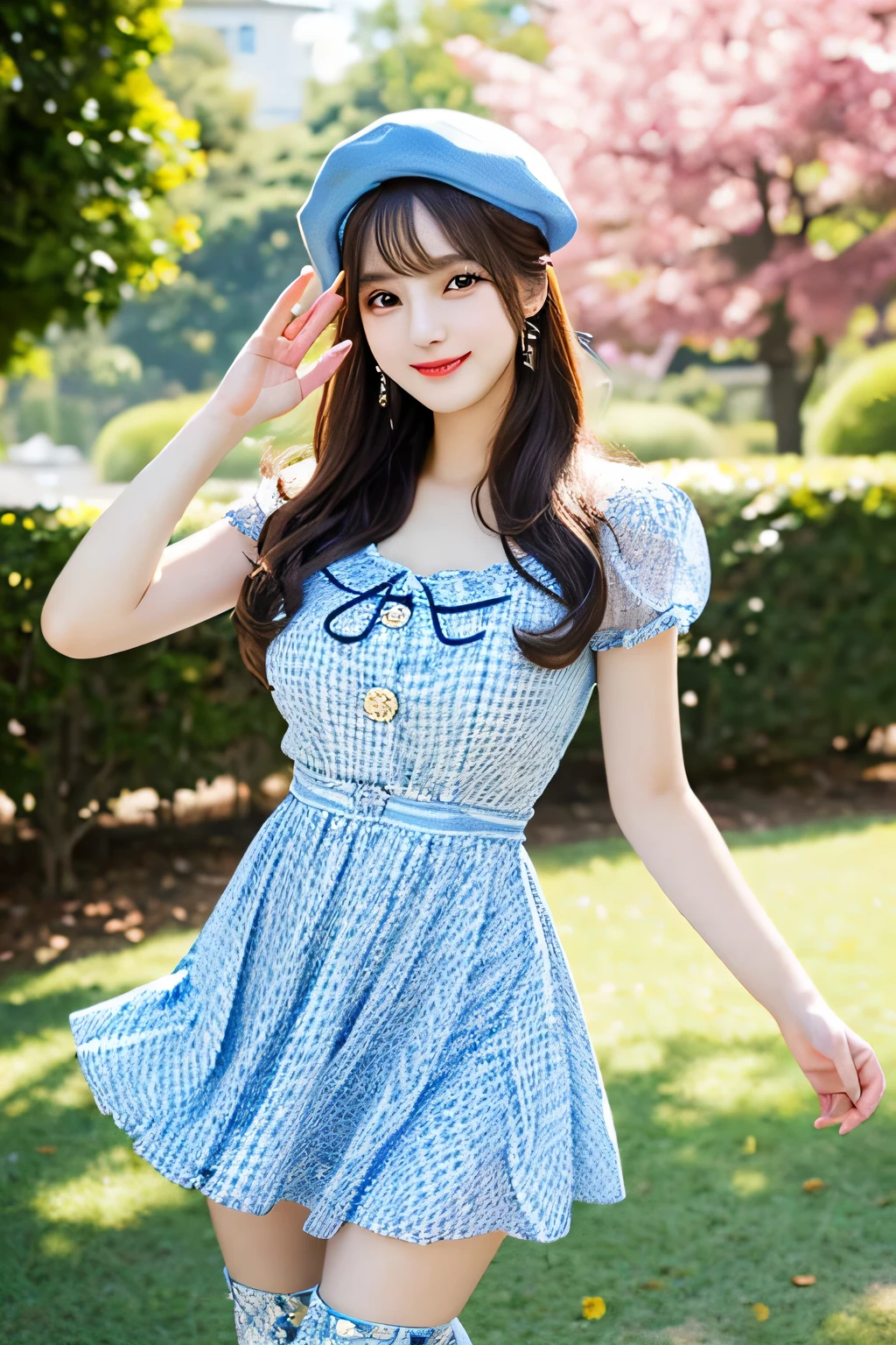 Alice and a bunny girl,Alice in Wonderland is chasing a bunny girl,front view,