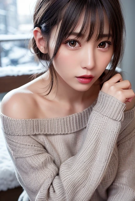 Beauty, squatting on the sofa