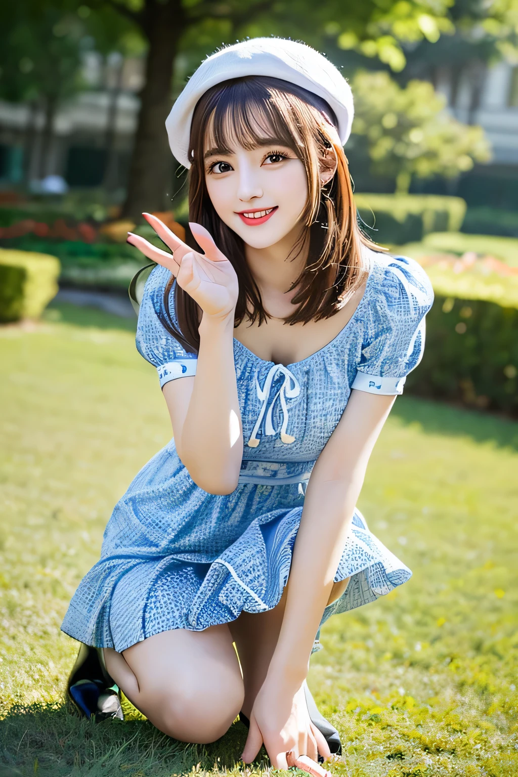 masterpiece, Highest quality, Official Art, (Highly detailed CG Unity 8k wallpaper), Detailed Background, (The Hands of Guido Daniele: 1.1), First Person View, 1, Park bench、Attractive and perfect beautiful woman, Sunburned skin、黒Gal、Gal女子高生, GalJK, 17 years old, uniform, (Curvaceous), ( White thighs: 1.12), (Brown long hair: 1.12), (Ahoge (1.13), (High Ponytail: 1.12), Beautiful Face, (blush: 1.11), (smile: 1.11)、Showing her cute panties to the camera((She has panties in her hands、Show it to the camera))、((Not wearing panties))She always wears a gray checked skirt...