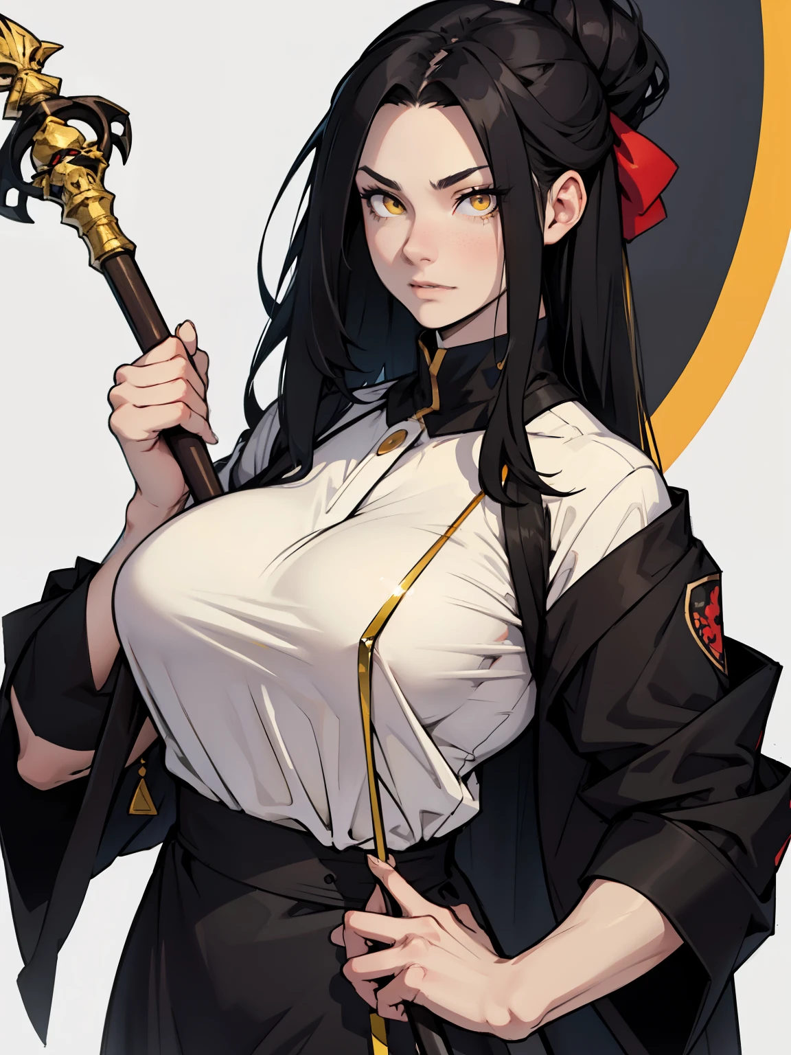 black hair yellow eyes sad expressionless muscular huge breasts pale skin staff staff staff staff staff staff staff staff staff staff staff staff staff staff
