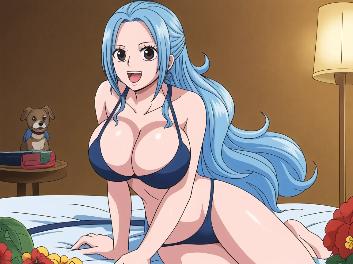 ass, hands on own ass, looking at the viewer, sexy, very detailed, very detailed ass, 1girl, smile, close up, castel, blue hair, back focus,happy,Turtleneck, blue bikini, ,double vertical stripe.double bun,from side,on side, room, big breasts, grey eyes
