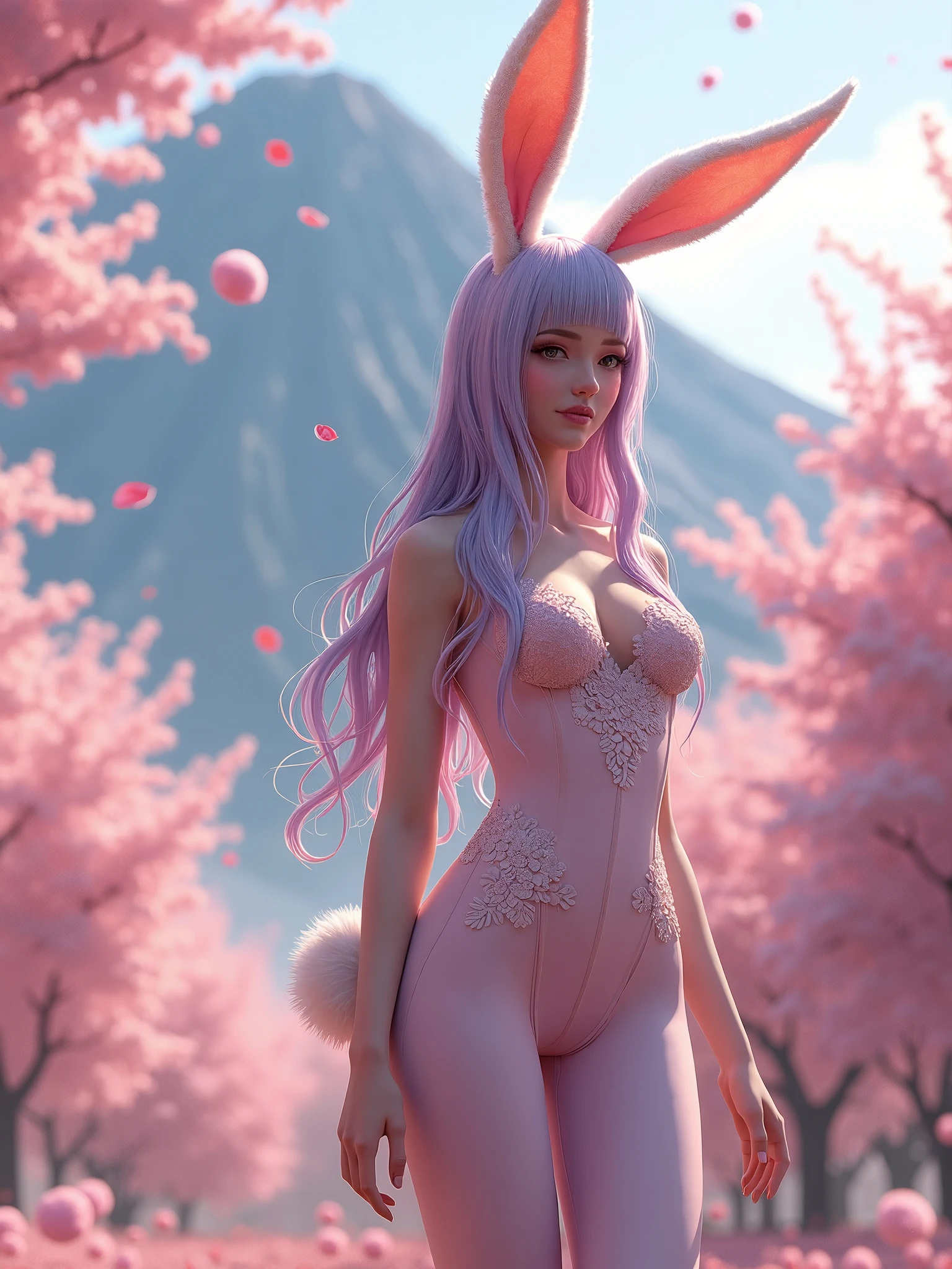 1girl, (((solo))), ulzzang-6500-v1.1,(raw photo:1.2),((photorealistic:1.4)),best quality ,masterpiece, illustration, an extremely delicate and beautiful, bunny ears, extremely detailed ,CG ,unity ,8k wallpaper, Amazing, finely detail, official art,extremely detailed CG unity 8k wallpaper,absurdres, incredibly absurdres, huge filesize, ultra-detailed, highres, beautiful detailed girl, extremely detailed eyes and face, beautiful detailed eyes,light on face,cinematic lighting,((extremely pink tight suit clothing)),1girl,full body,full-body shot,looking at viewer,((light pink hair)), red eyes,((bliss)), best detailed background, ((cosplay)), (smile), twintails, (((sexy))), detailed breasts and shaved pussy